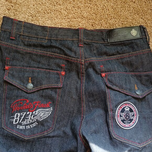 Eight 8732 Denim Jeans Mens 38 X 34 Baggy Embroidered TRUCKIN Hip Hop Skate Y2K - Picture 3 of 6